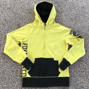 Fox Racing Riders Co Full Zip Hoodie Womens Size M Yellow Patches Sweatshirt Y2K